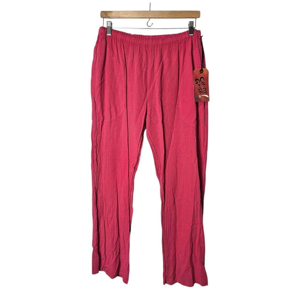 NWT Oh My Gauze OMG Basic Pant Size 2 L/XL Wide‎ Leg Crinkle Cotton CANDY Pink
